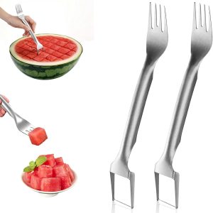 2-in-1 Stainless Steel Fruit Cutter, 2025 New Upgrade Watermelon Fork Slicer Cutter Tool