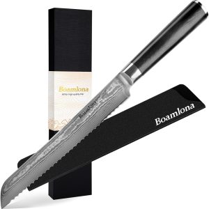 8" Bread Knife, Japanese VG10 Steel Core with Damascus Blade